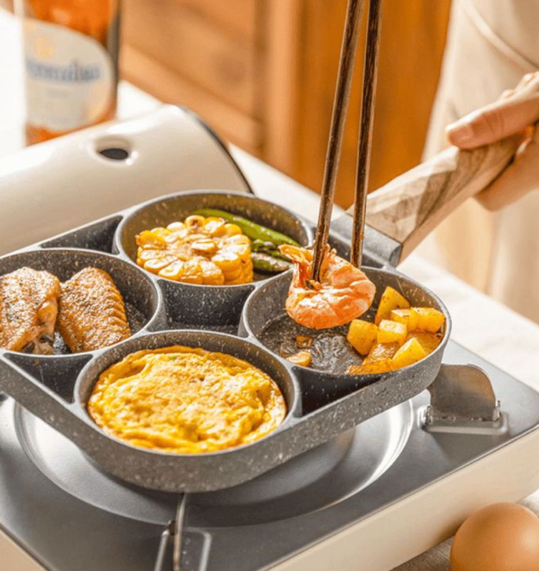 Sartén Antiadherente 4 Puestos: ¡Cocina sin Límites con Estilo y Facilidad! 🍳